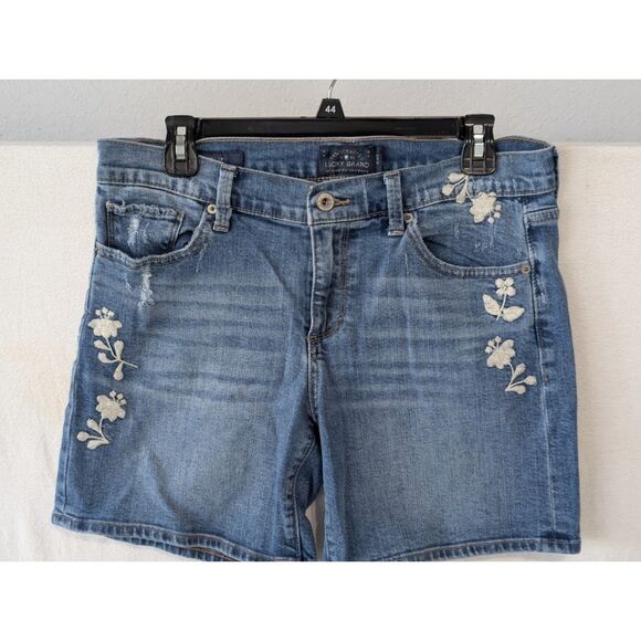 Lucky Brand The Roll Up Denim Shorts Butterfly Embroidery Women's Size 6/28 - Picture 2 of 10